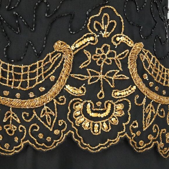 Brillante by JA Dress Womens Large Black Sequin Gold Trim Chiffon Formal Vintage - Picture 10 of 16